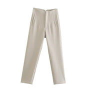 Pantaloni donna Willshela a vita alta con cerniera frontale, gamba dritta full length, stile vintage elegante e chic - Campeda
