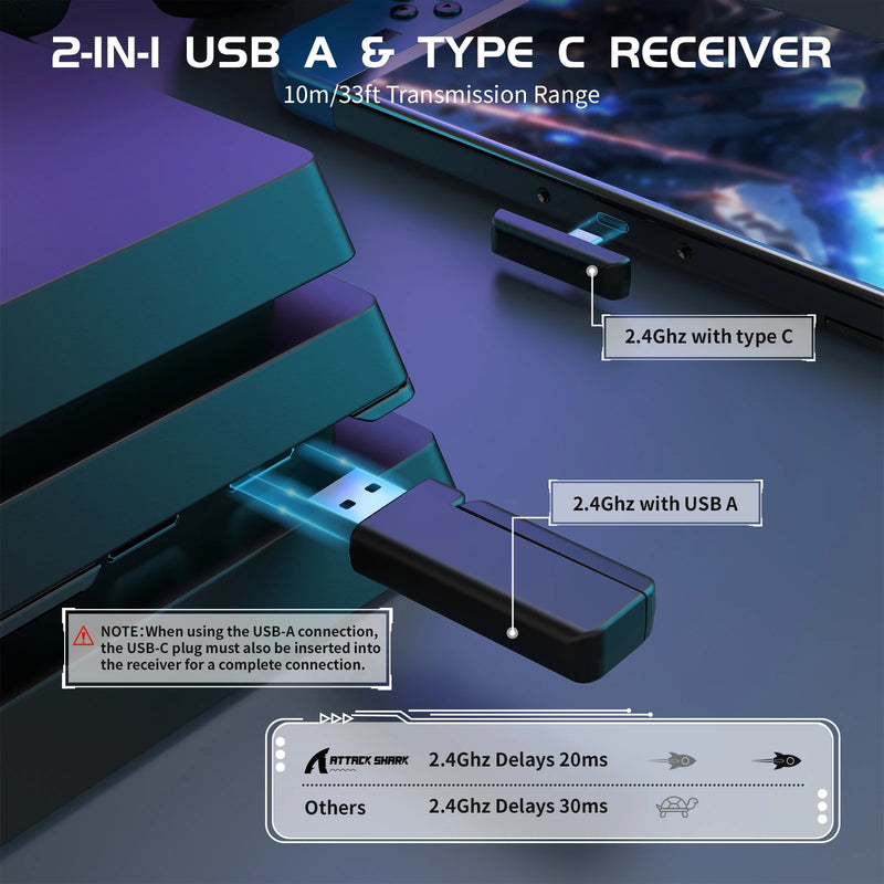 ATTACK SHARK L80 Cuffie da gioco ultraleggere da 180 g, microfono collegabile, wireless cablato/Bluetooth/2.4G, audio stereo a 5.1 canali