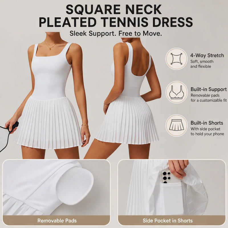 Abito da tennis plissettato con scollo quadrato donna - immagine 5