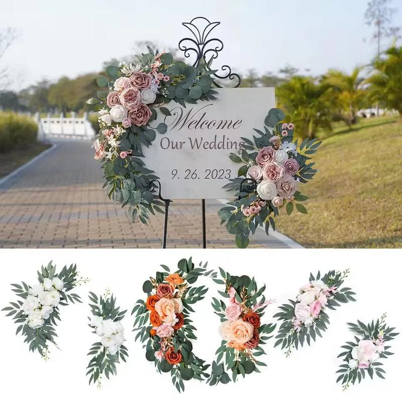 Kit Decorativo Floreale Boho per Arco Nuziale Fiori artificiali Dusty Rose e Blue Eucalyptus per matrimoni ed eventi