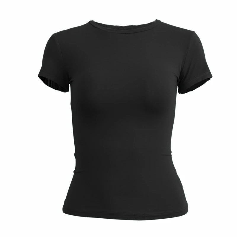 Abbigliamento donna T-shirt manica corta Slim Fit Top O-Collo Guaina lavorata a maglia - immagine 8