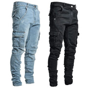 Jeans cargo da uomo Tsingyi in denim elasticizzato – slim fit a vita media, multitasche, casual primavera/autunno - Campeda