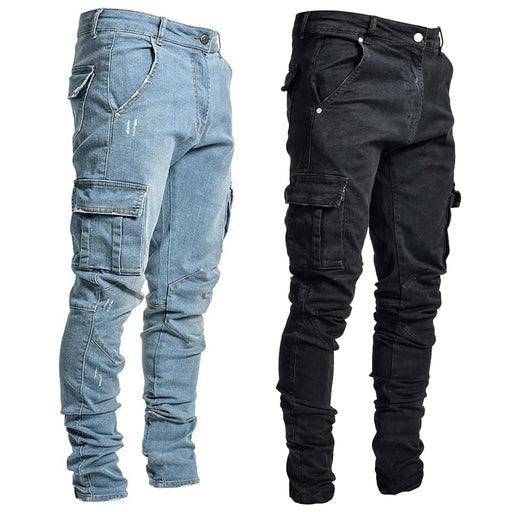 Jeans cargo da uomo Tsingyi in denim elasticizzato – slim fit a vita media, multitasche, casual primavera/autunno - Campeda