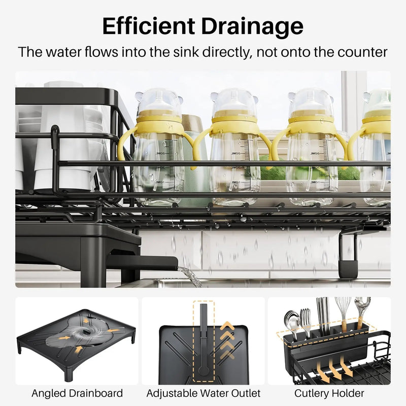 Stendino per piatti - Stendino per piatti allungabile, grande scolapiatti per lavello per bancone della cucina, colino per piatti in acciaio inossidabile