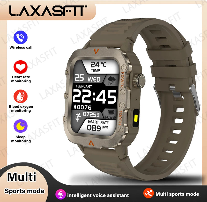 LAXASFIT Orologio intelligente da uomo nuovo Torcia a LED Sport all'aria aperta Smart Watch Orologio da polso Monitoraggio della salute Smart Watch