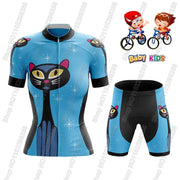 Maglia da ciclismo per bambini divertente cartone animato gatto Set estate manica - immagine 6