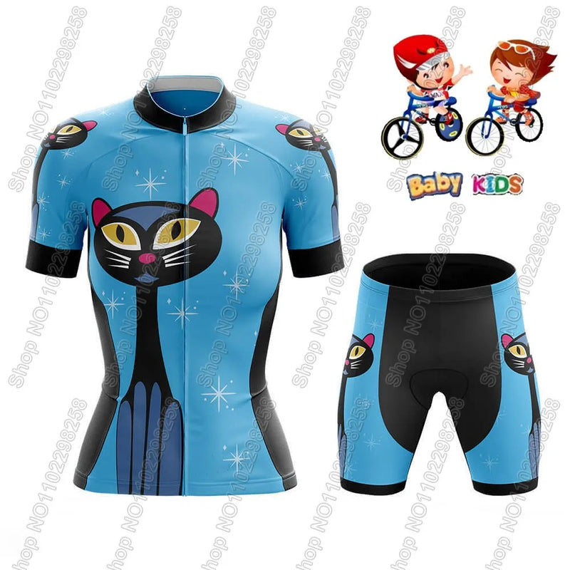 Maglia da ciclismo per bambini divertente cartone animato gatto Set estate manica - 1 S - immagine 7