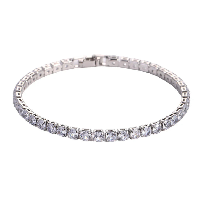 Braccialetti in cristallo di zirconi cubici di lusso Hiphop ghiacciati da 4 mm per donna uomo gioielli a catena con bracciale color argento color oro - Campeda