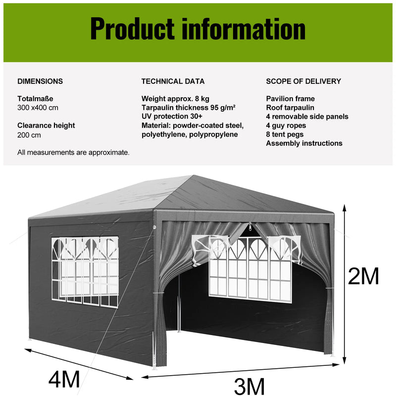 Gazebo LOEFME 3x4m per Esterni Ideale Giardino Fai-da-te - immagine 3