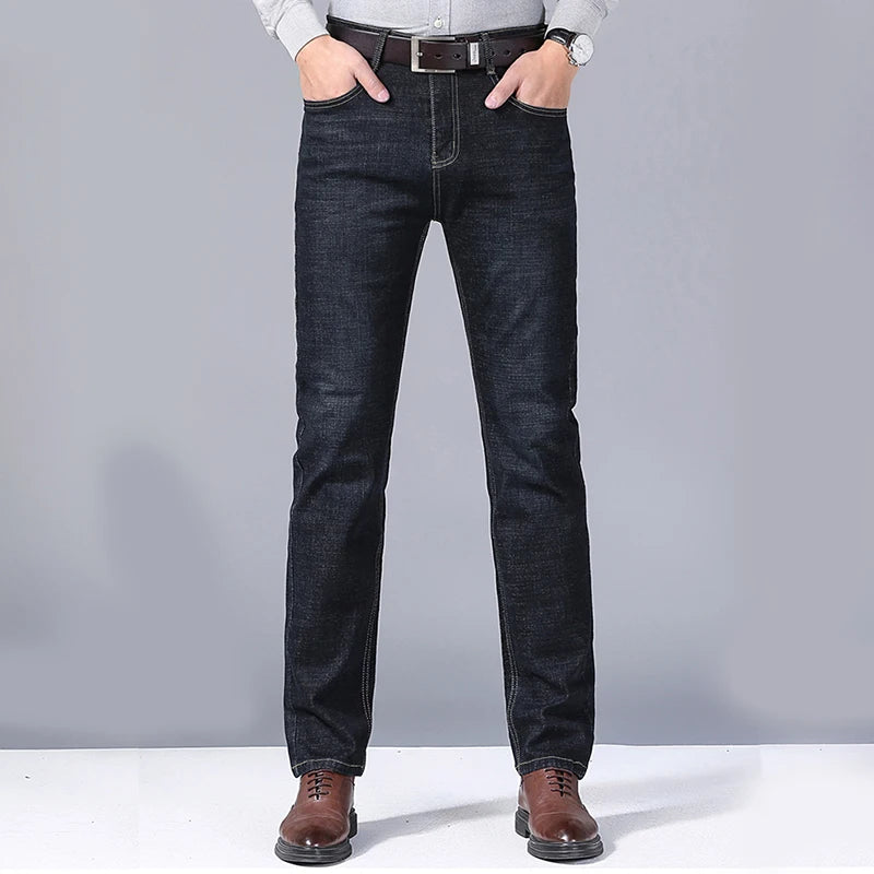 Jeans dritti da uomo Tsingyi – smart casual, elasticizzati, vita media, blu e nero - Campeda