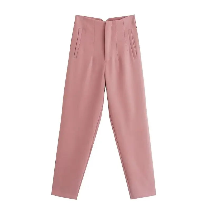Pantaloni donna Willshela a vita alta con cerniera frontale, gamba dritta full length, stile vintage elegante e chic - Campeda