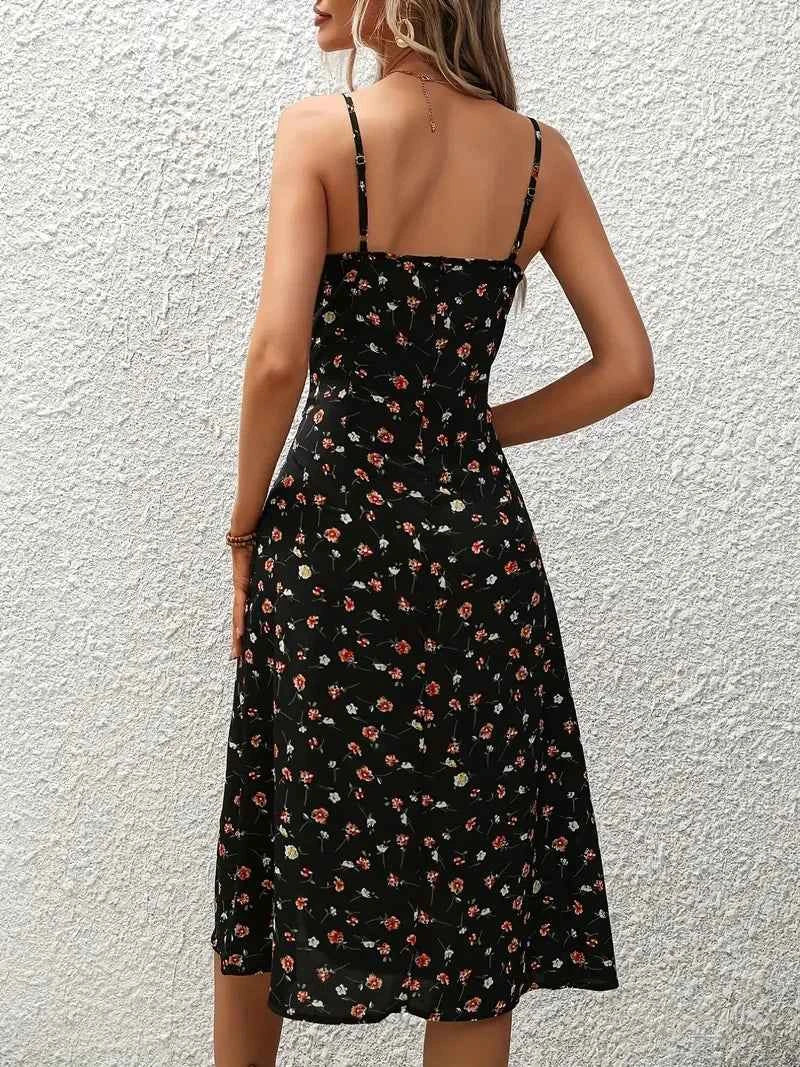 2024 donne stampa floreale senza spalline estate Boho Beach Dress stampa eleganti bretelle collo quadrato abito con spacco abiti