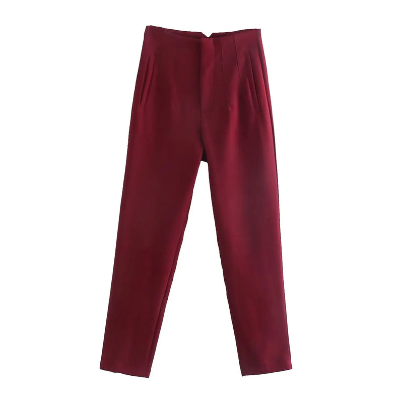 Pantaloni donna Willshela a vita alta con cerniera frontale, gamba dritta full length, stile vintage elegante e chic - Campeda