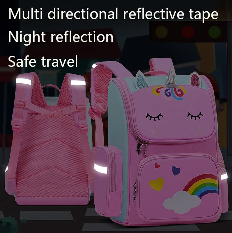 Zaino bambina unicorno impermeabile, zaino scuola ragazza con occhi arcobaleno, zaino viaggio leggero per bambine e adolescenti