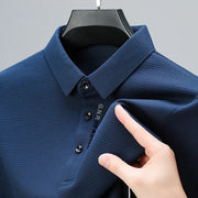 Polo da uomo a maniche lunghe Waffle – casual con risvolto, stampa lettere, anti-retrazione, quattro stagioni - Campeda