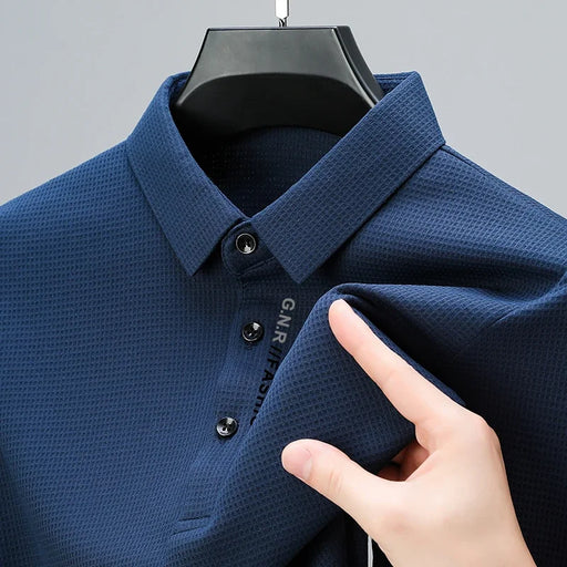 Polo da uomo a maniche lunghe Waffle – casual con risvolto, stampa lettere, anti-retrazione, quattro stagioni - Campeda