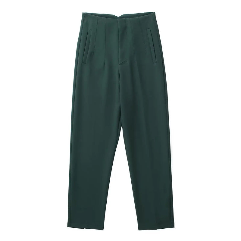 Pantaloni donna Willshela a vita alta con cerniera frontale, gamba dritta full length, stile vintage elegante e chic - Campeda