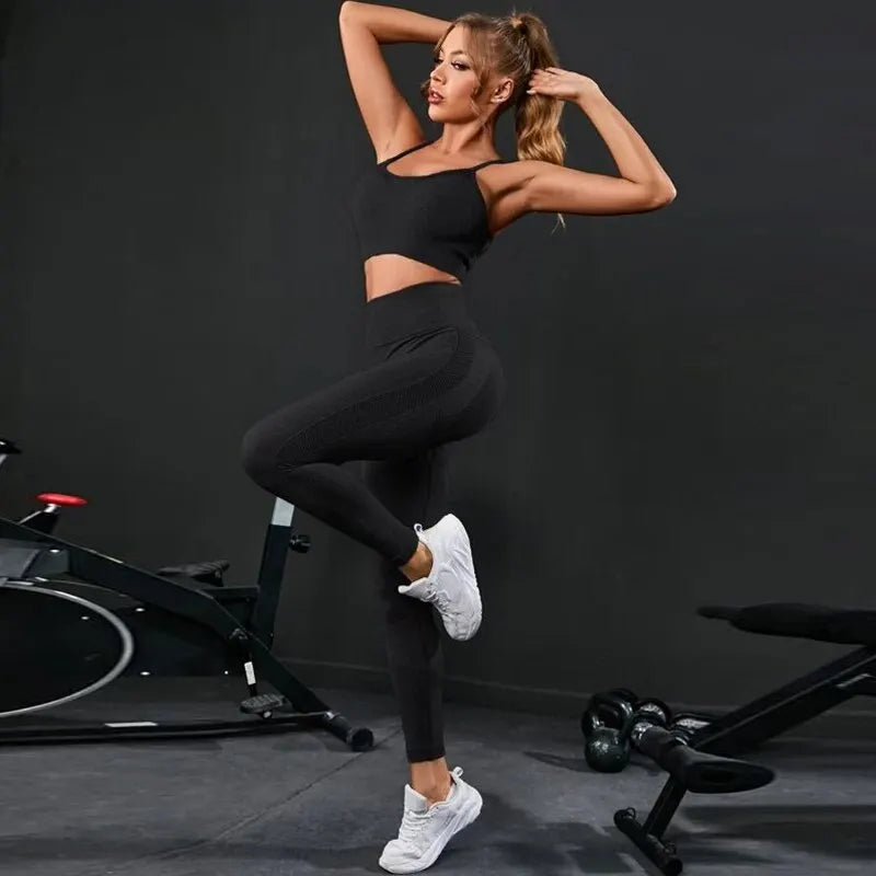 2 pezzi tuta da donna Seamless Yoga Set allenamento abbigliamento sportivo palestra - immagine 7