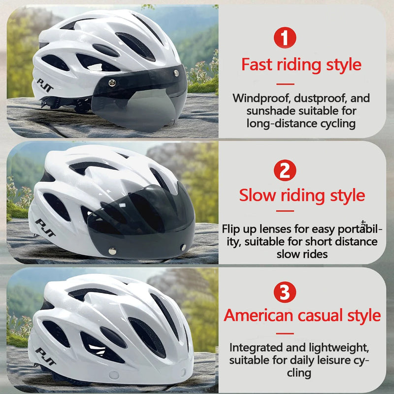 Casco Ciclismo PJT con Occhiali Magnetici – MTB e Strada Ultraleggero con Visiera Rimovibile