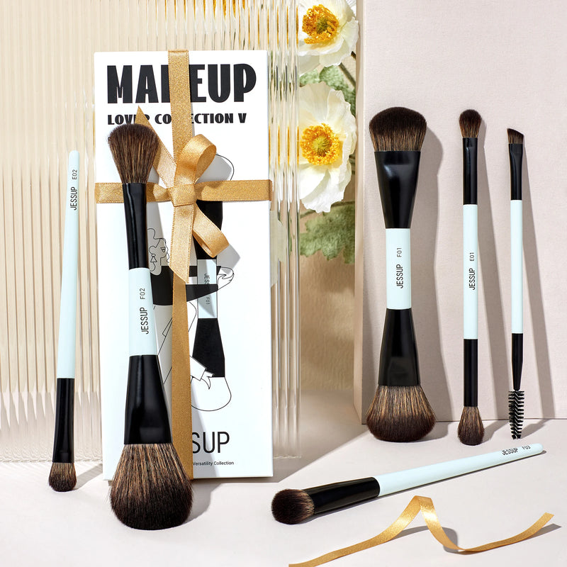 Jessup Set di pennelli per trucco bifacciali Fondotinta Contorno Blush Miscelazione - immagine 8
