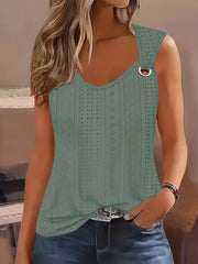 Top da donna con ricamo traforato spalline simmetriche fibbia - immagine 2