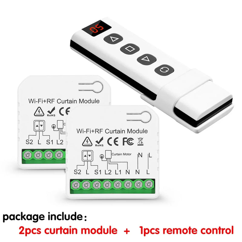 Interruttore per tende Wifi Rf Tuya Smart Life Modulo per tapparella 433 mhz 5-IN-1 Telecomando, per tende per porte e finestre del garage Alexa