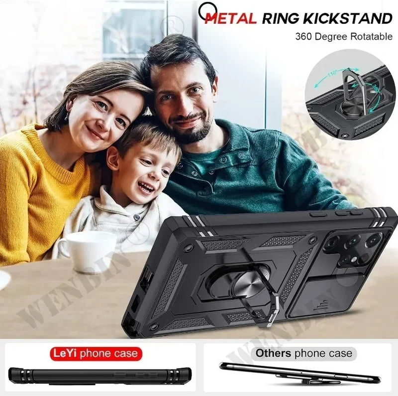 Custodia per Samsung S26 Ultra S25 S24 S23 Plus S25 FE A57 A56 A37 A36 A17 A16 5G Resistente con fotocamera Cavalletto da 360 gradi Cover