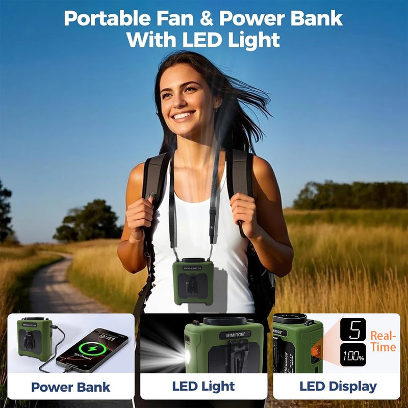 Ventilatore Portatile 20000mAh con LED – Mini Fan da Collo Ricaricabile per Outdoor & Emergenze