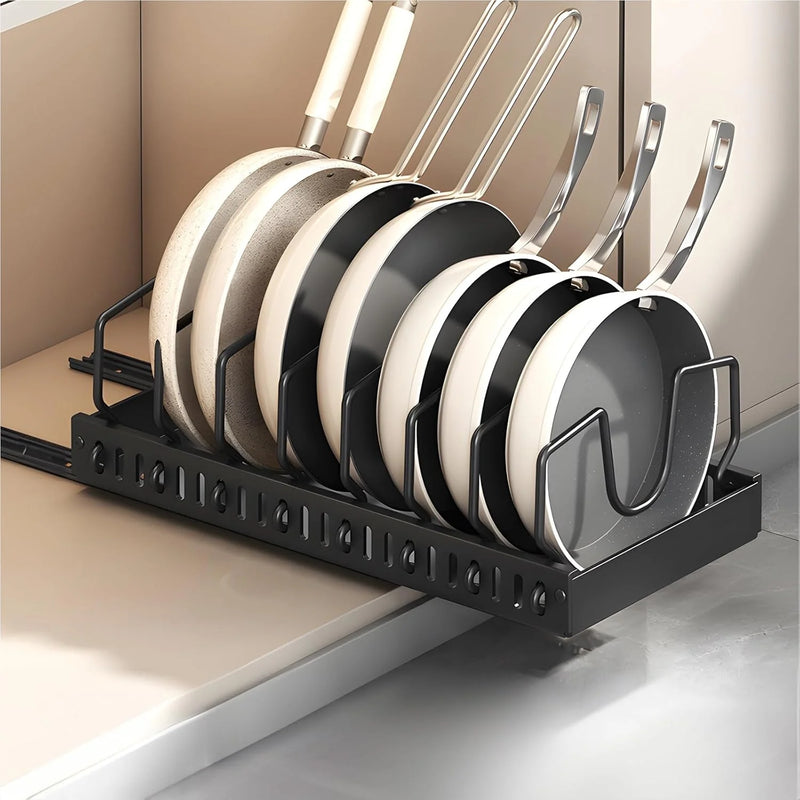 Organizzatore Pentole Regolabile Estraibile per Coperchi e Portaoggetti per Cucina Ordinata