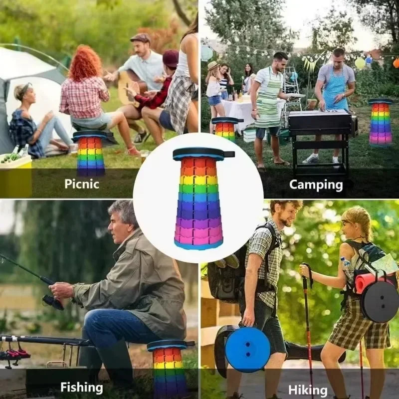 Sedia telescopica pieghevole in plastica, sgabello portatile con altezza regolabile, perfetta per la pesca, la spiaggia e il campeggio.