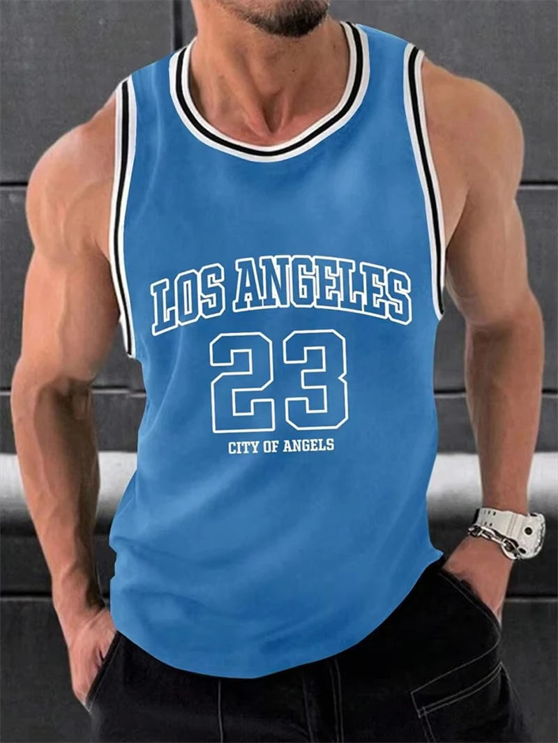 Canotte da basket grafiche con lettere di moda semplici tendenza estiva Streetwear - immagine 2