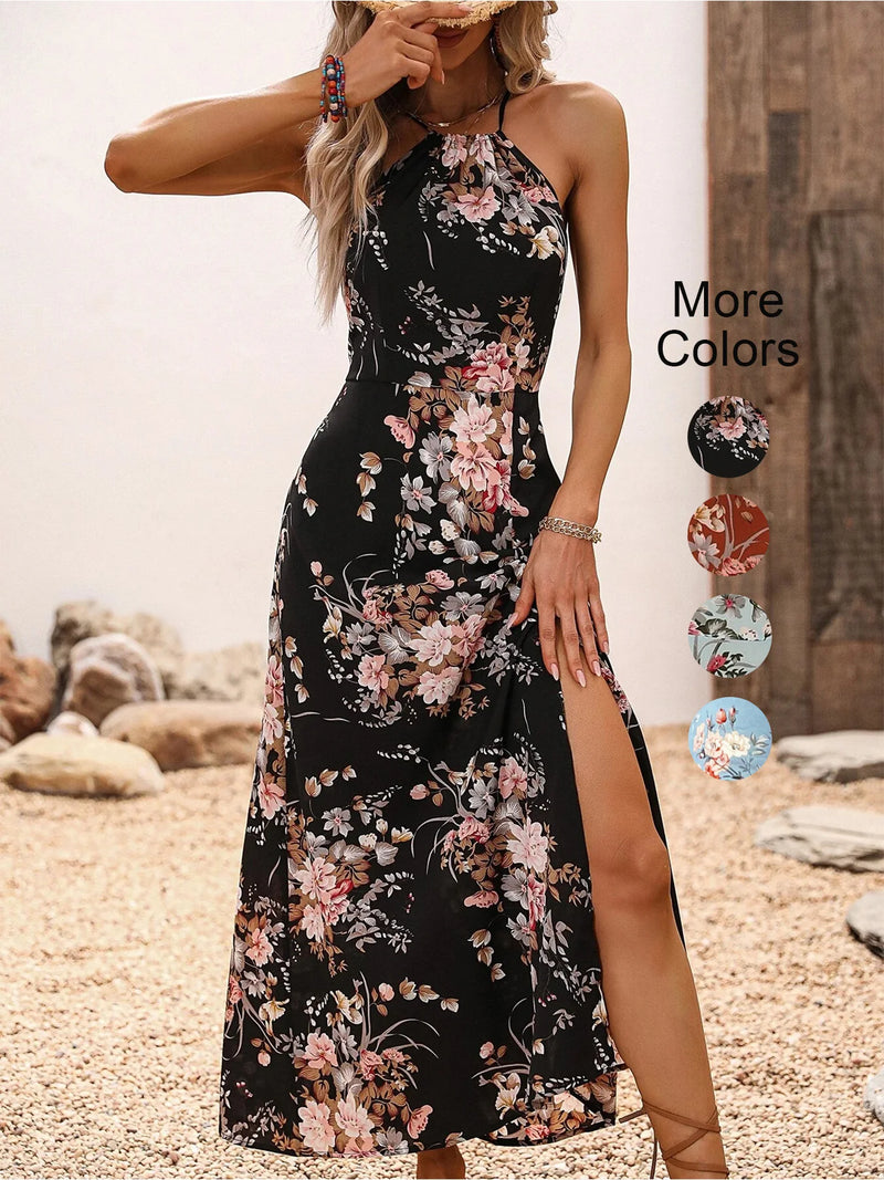 Abito da donna con stampa floreale e spacco alto sulla coscia