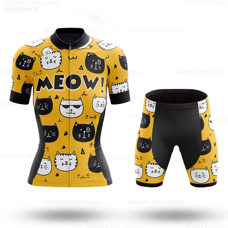 Set Maglia Ciclismo Donna Gatto Cartone Animato Divertente Estivo Abbigliamento Bici - cycling set 4 S - immagine 25