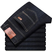 Jeans dritti da uomo Tsingyi – smart casual, elasticizzati, vita media, blu e nero - Campeda