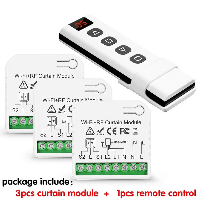 Interruttore per tende Wifi Rf Tuya Smart Life Modulo per tapparella 433 mhz 5-IN-1 Telecomando, per tende per porte e finestre del garage Alexa