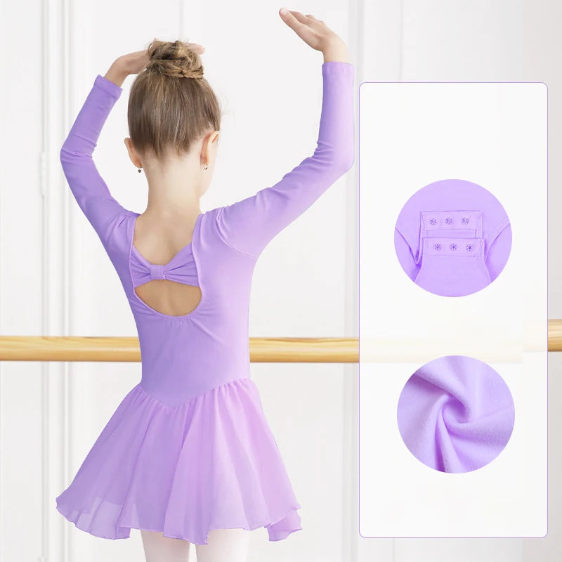 Body Balletto Bambina con Gonna in Chiffon – Abito Danza con Fiocco Elegante
