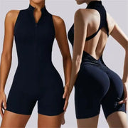 Tuta intera elasticizzata con zip per donna effetto seconda pelle