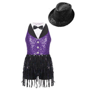 Costume da ballo jazz per bambina senza maniche con nappe e paillettes - immagine 11