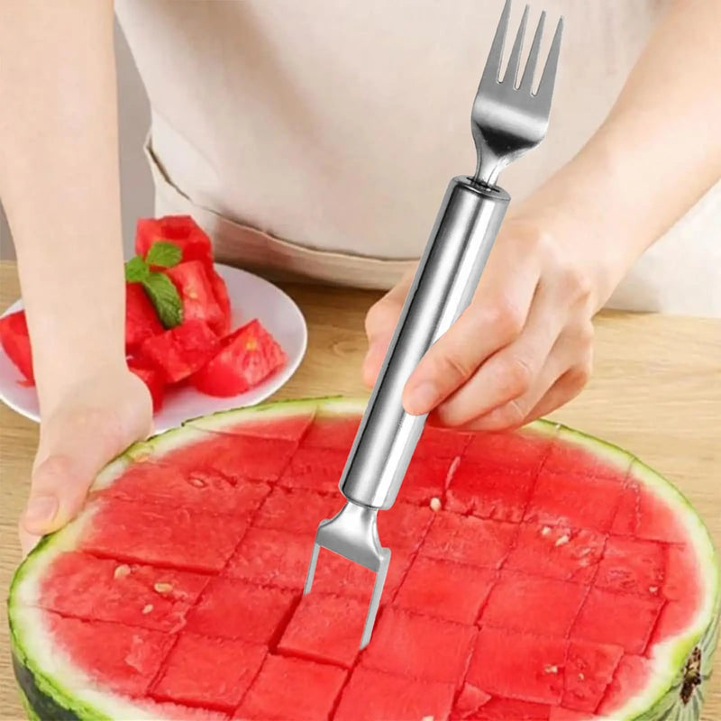 Affettatrice per anguria strumento taglierina per frutta in acciaio inossidabile doppia testa forchetta per anguria taglierina per melone gadget da cucina