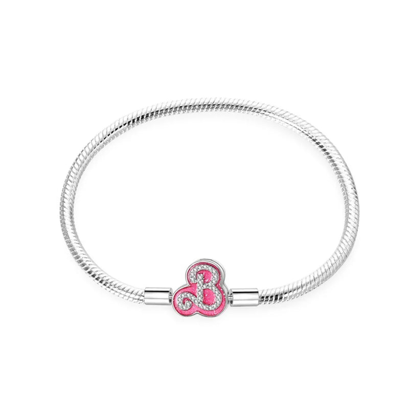Bracciali in Argento Sterling 925 con Chiusura a Cuore e Catena Serpente - Pink 17 centimetri - immagine 5