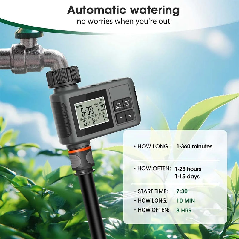 30-5m Pulsante LCD da giardino Timer Set di irrigazione 0-80L/H Ugello rotante regolabile Display intelligente Sistema di irrigazione automatica