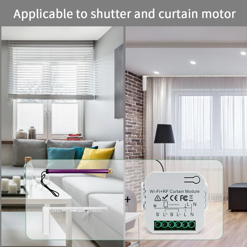 Tuya WiFi Smart Curtain Switch Tende a rullo Modulo otturatore 433 MHz RF Il telecomando funziona con Alexa Google Home Assistant