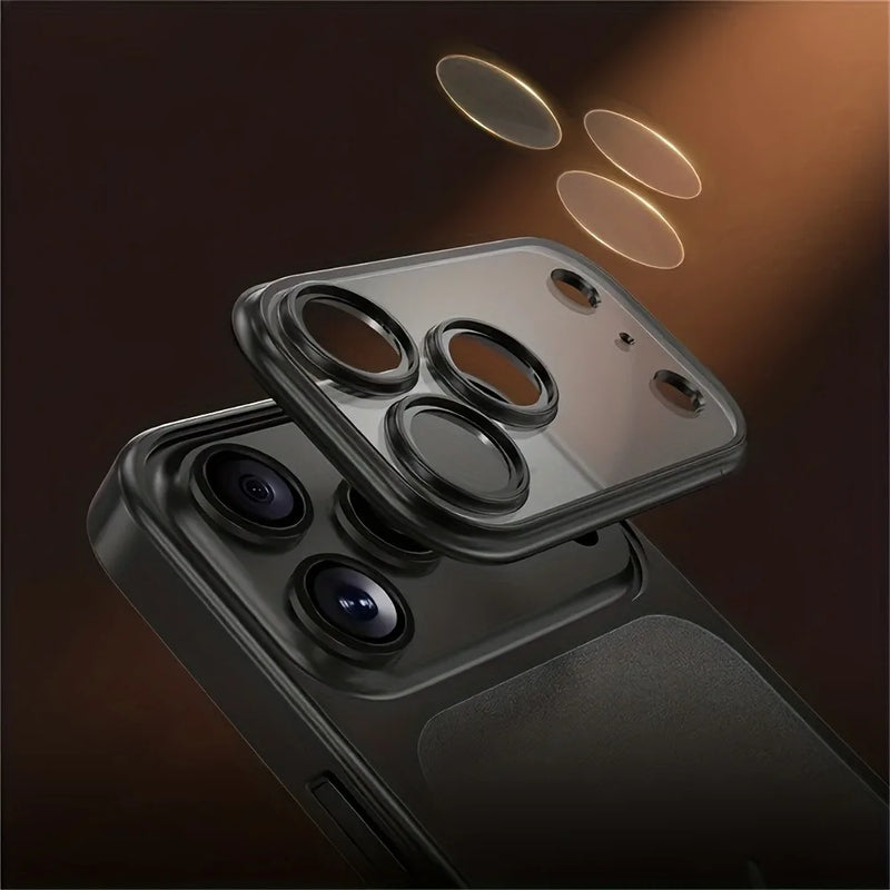 Custodia per telefono trasparente per PC a colori con placcatura di lusso per iPhone 17 16 15 14 13 Pro Max Protezione per obiettivo ad aria Cover rigida con piastra posteriore opaca