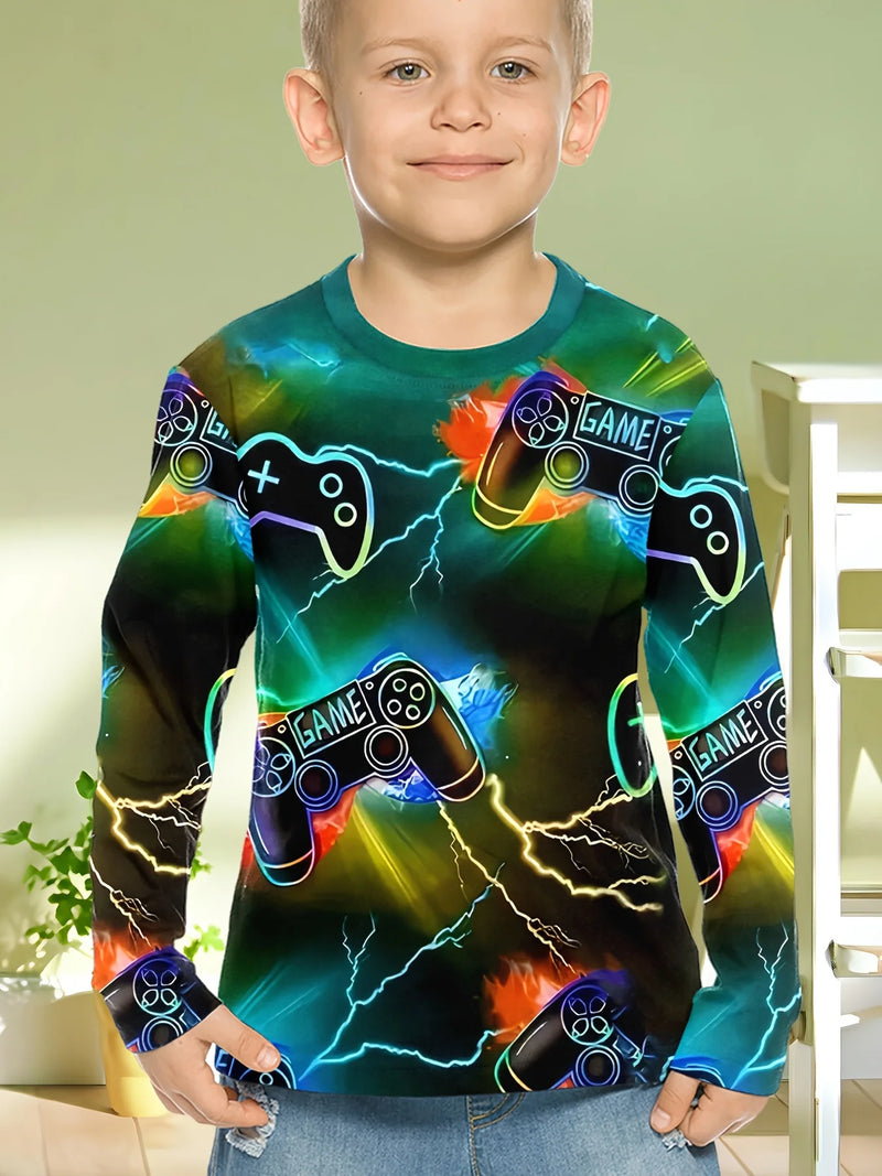 Abbigliamento per bambini Ragazzi Tshirt Manica lunga Cool Gamepad Modello Stampa - immagine 10