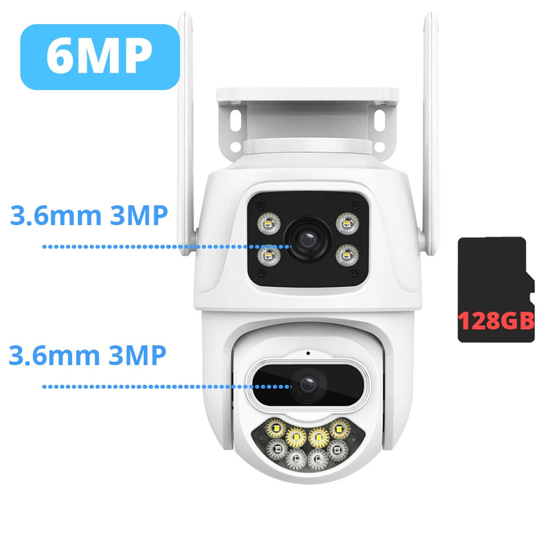 Telecamera Wifi da 9MP 6MP IP PTZ esterna Sicurezza Tre lenti Doppio schermo Ai Rilevazione umanoide Telecamera di sorveglianza con tracciamento automatico iCSee