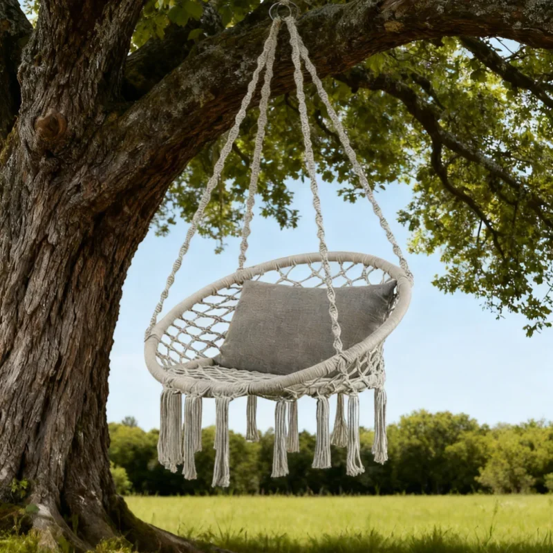 Sedia a dondolo per il tempo libero Corda di cotone intrecciata in stile nordico Camera da letto di casa Sedia pigra Sedia da giardino per esterni Sedia rilassante Sedie da spiaggia