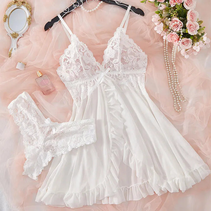 Abito intimo sexy estivo da donna in pizzo trasparente Camicia notte Indumenti Solido - immagine 9