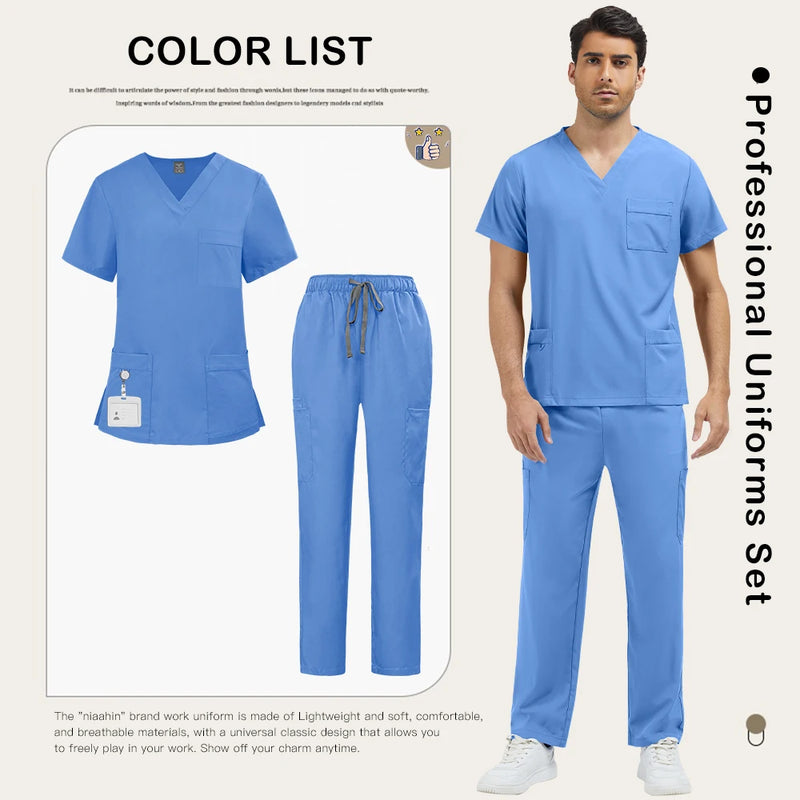 Abbigliamento da lavoro uomo Scrub clinici alla moda Set Uniformi mediche ospedaliere - immagine 16