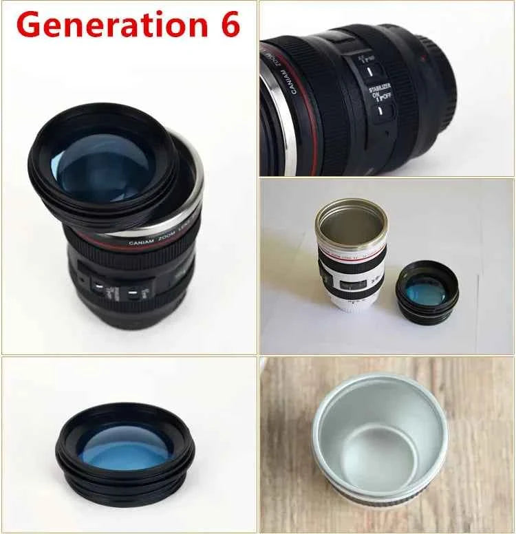 Tazza con obiettivo da caffè EF24-105mm per fotocamera in acciaio inossidabile da 380 ml Tazze da caffè bianche nere Tazze da caffè regalo creativo