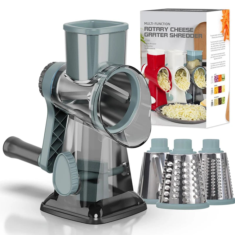 Grattugia Rotante Manuale 3 in 1 LMETJMA - Affettatrice Multifunzionale per Verdure, Formaggi, Noci e Alimenti
